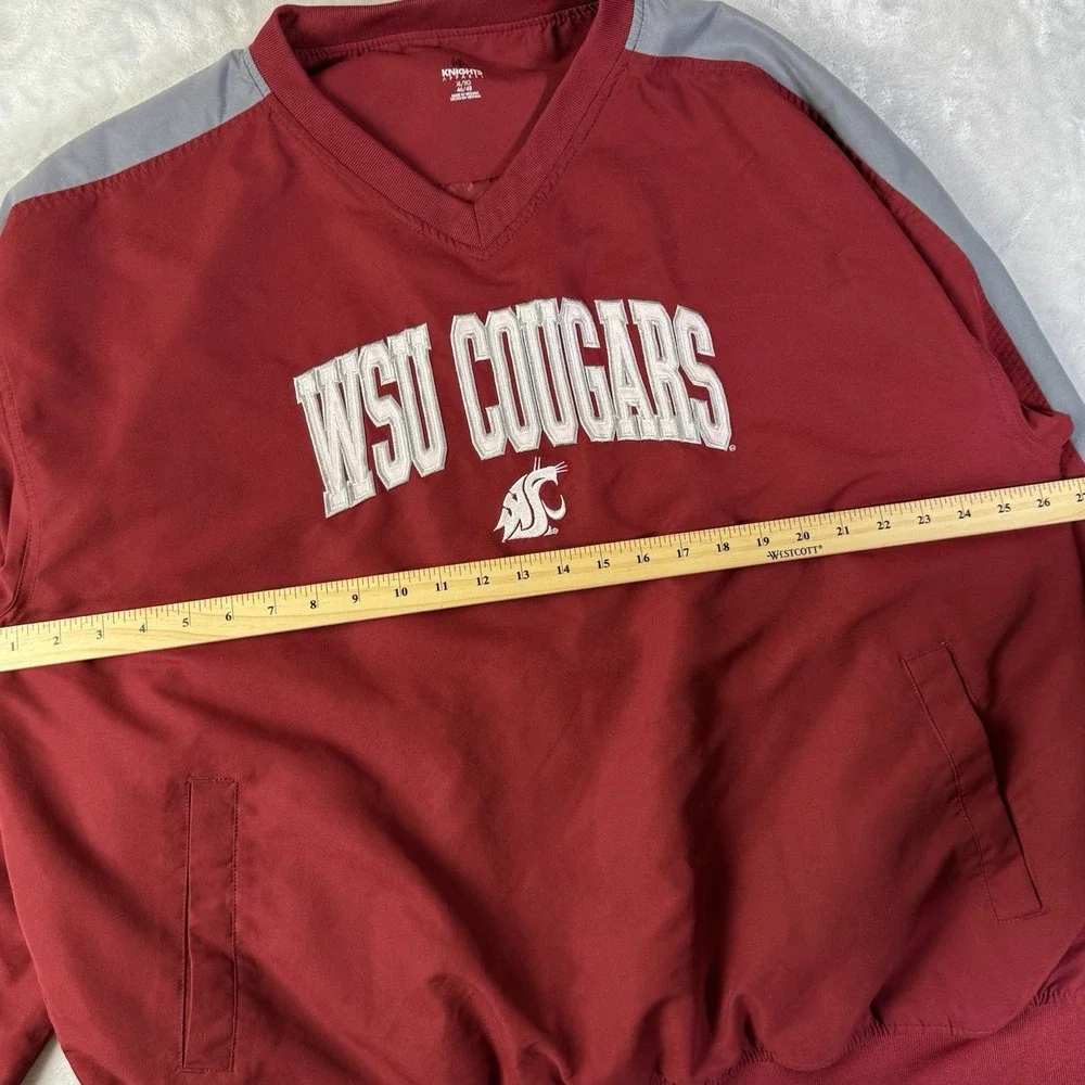 WSU‎ Cougars Windbreaker Sweatshirt V Neck Mens XL Red Embroidered Collegiate